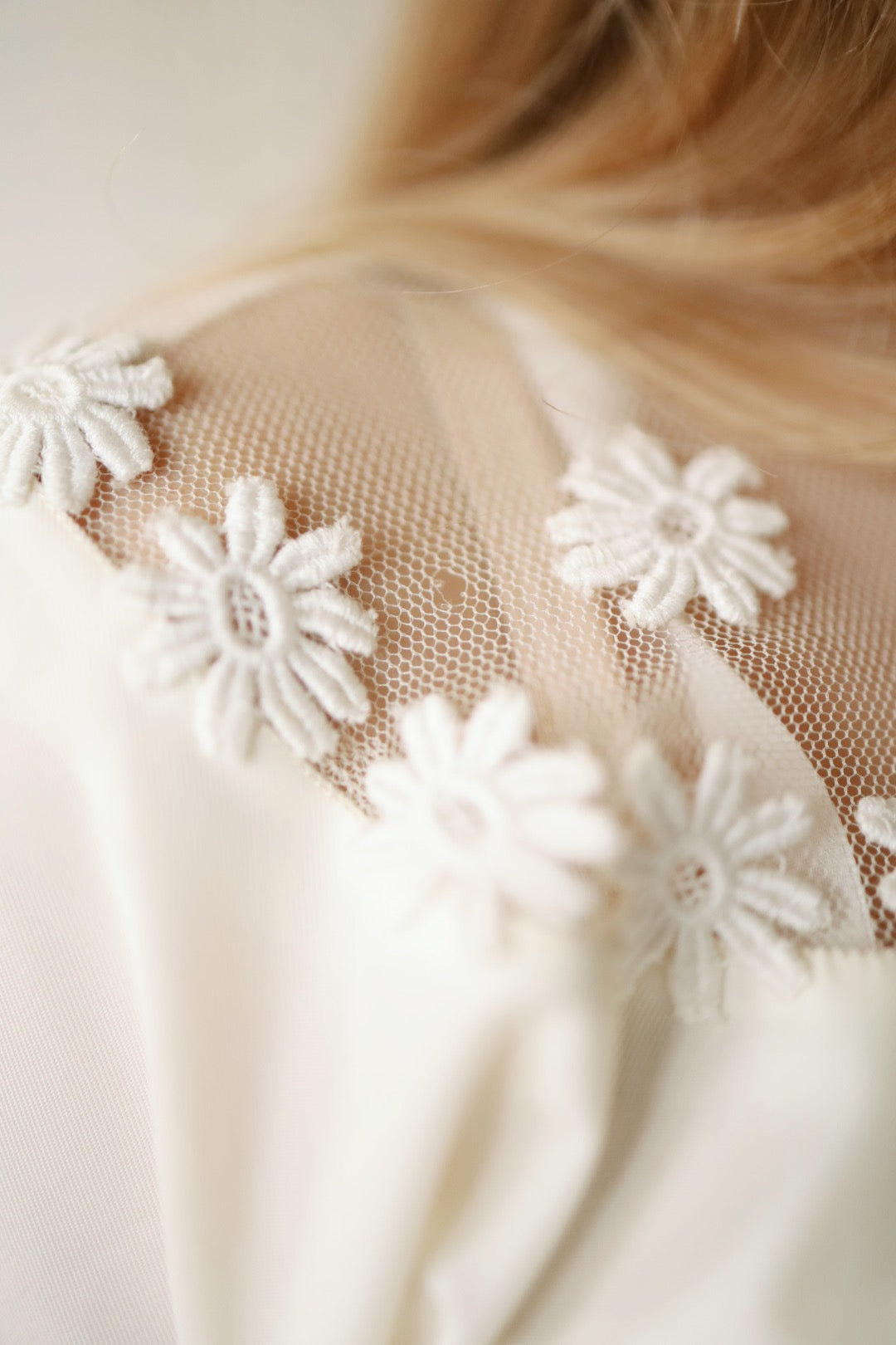 Mesh Yoke Daisy Appliqué Cocktail Dress
