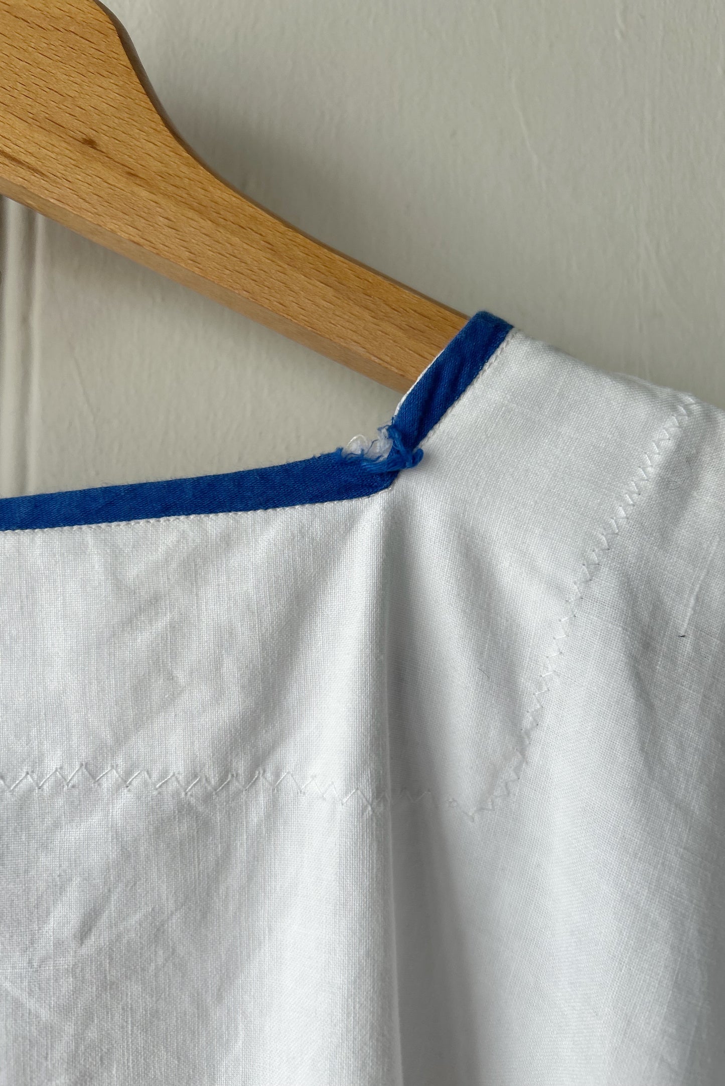 White Cotton Tee with Blue Ribbing
