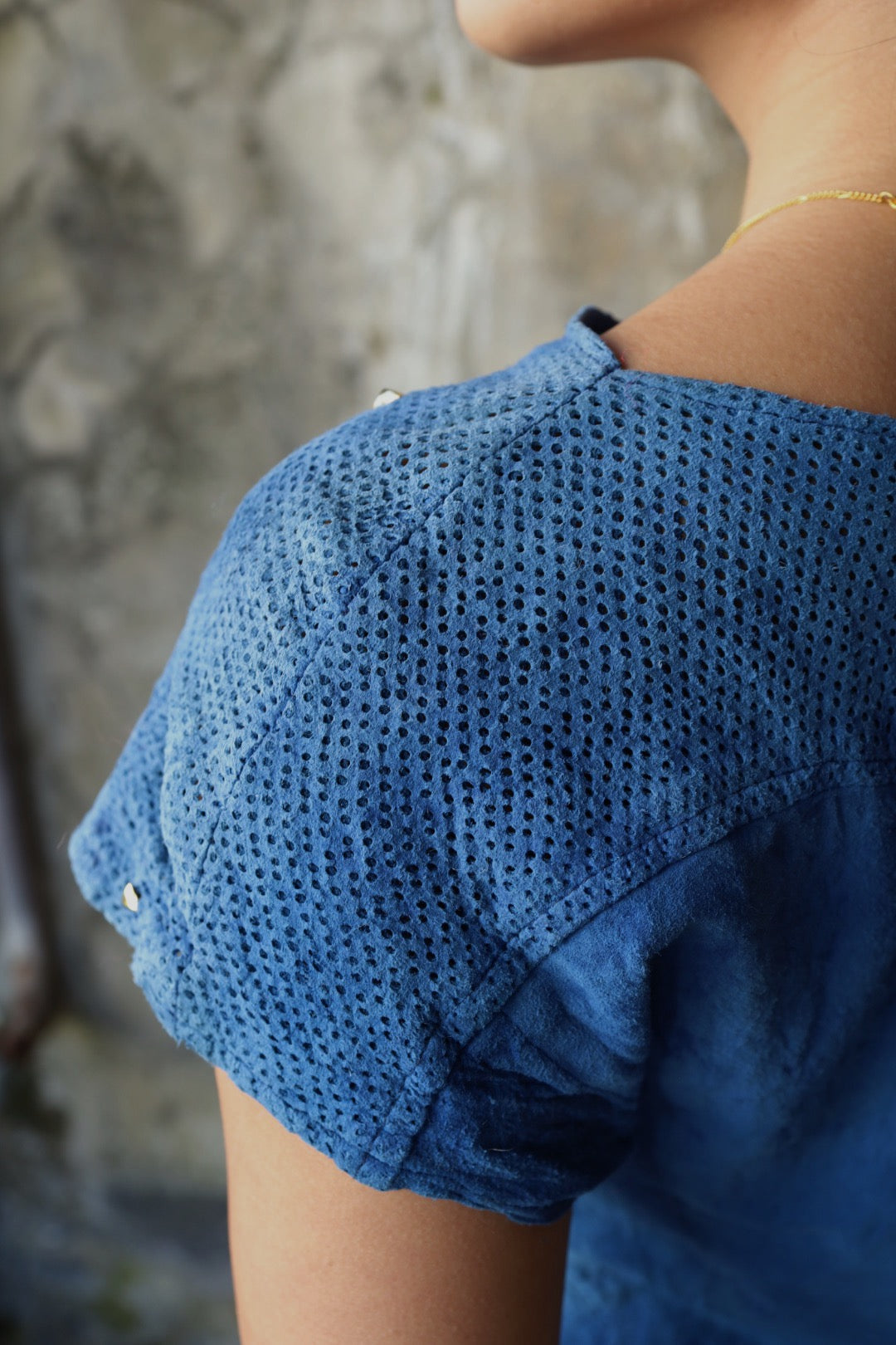 Blue Suede Cutwork Top
