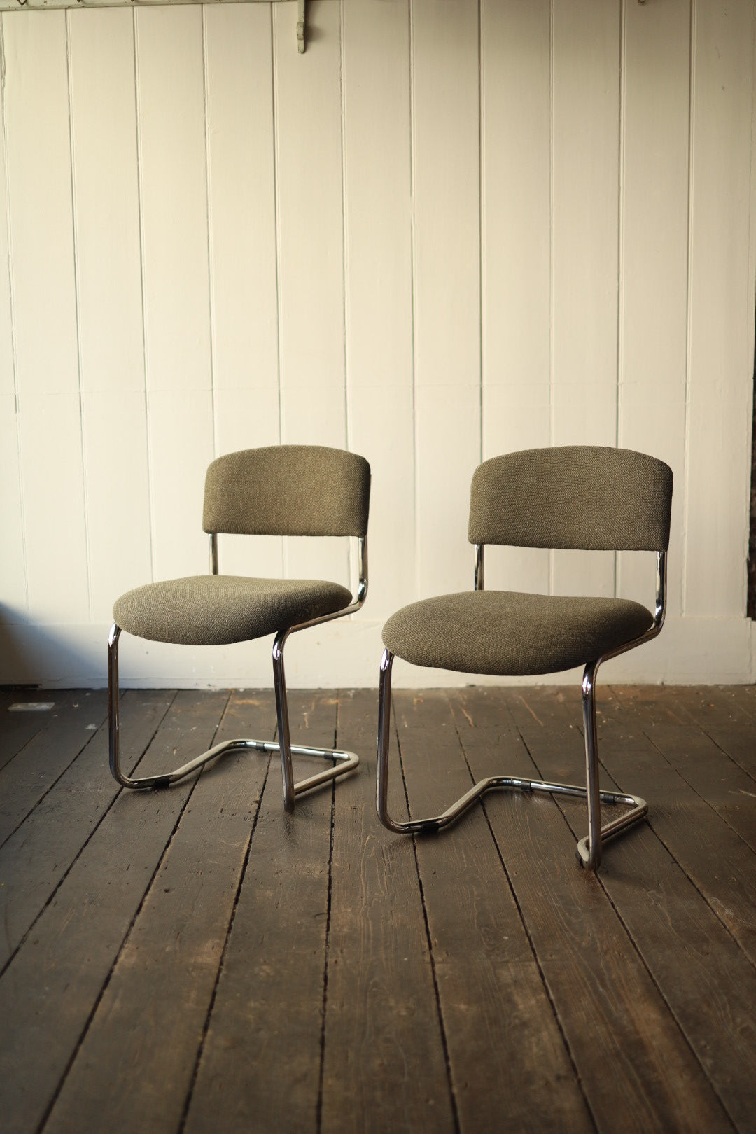 Pair of Tweed and Chrome Cantilever Chairs