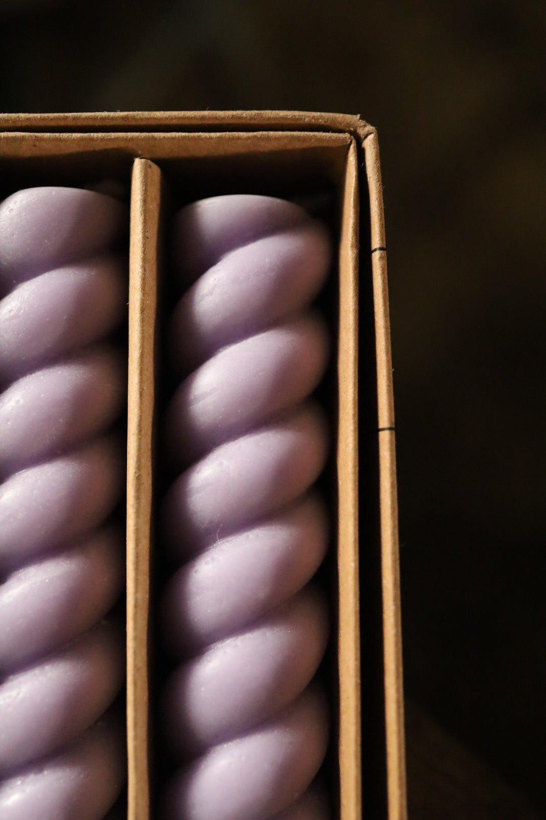 British Colour Standard Spiral Dinner Candles Verbena Mauve