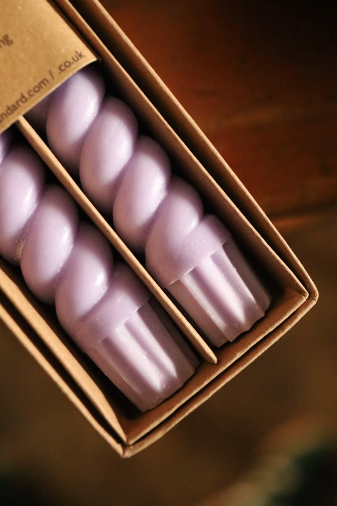 British Colour Standard Spiral Dinner Candles Verbena Mauve