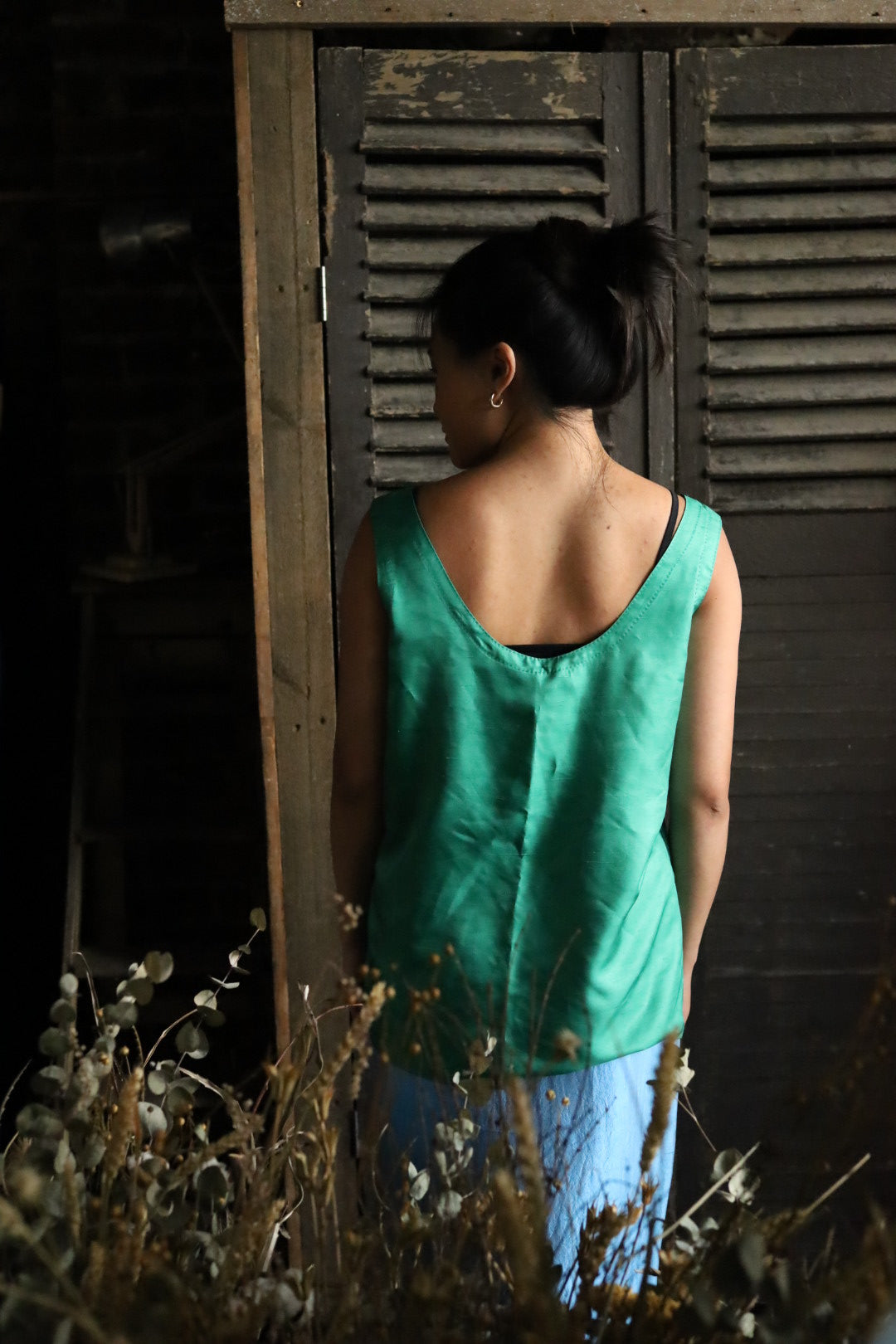 Hand-sewn Emerald Silk Top