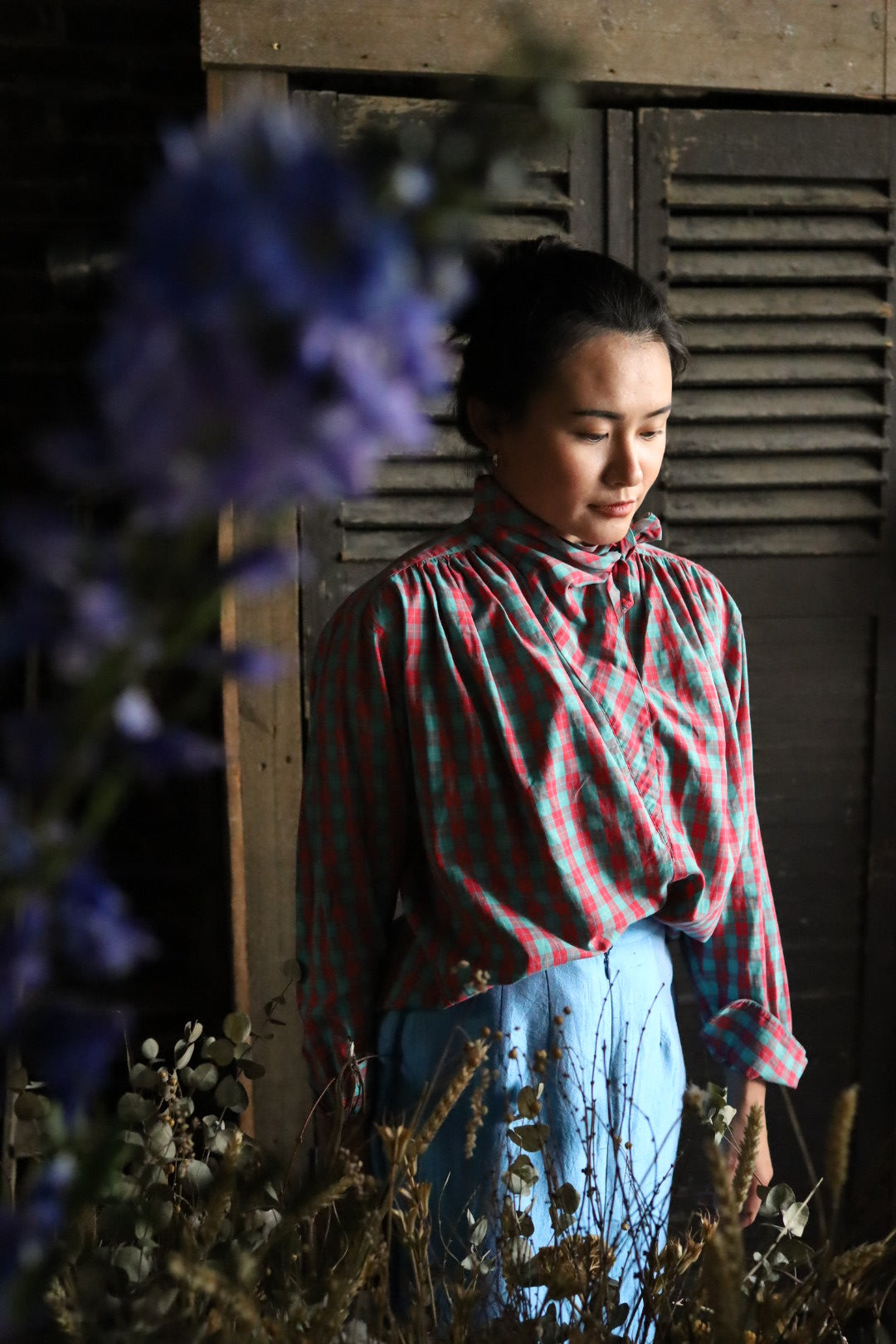 Kenzo Plaid Tie Neck Blouse