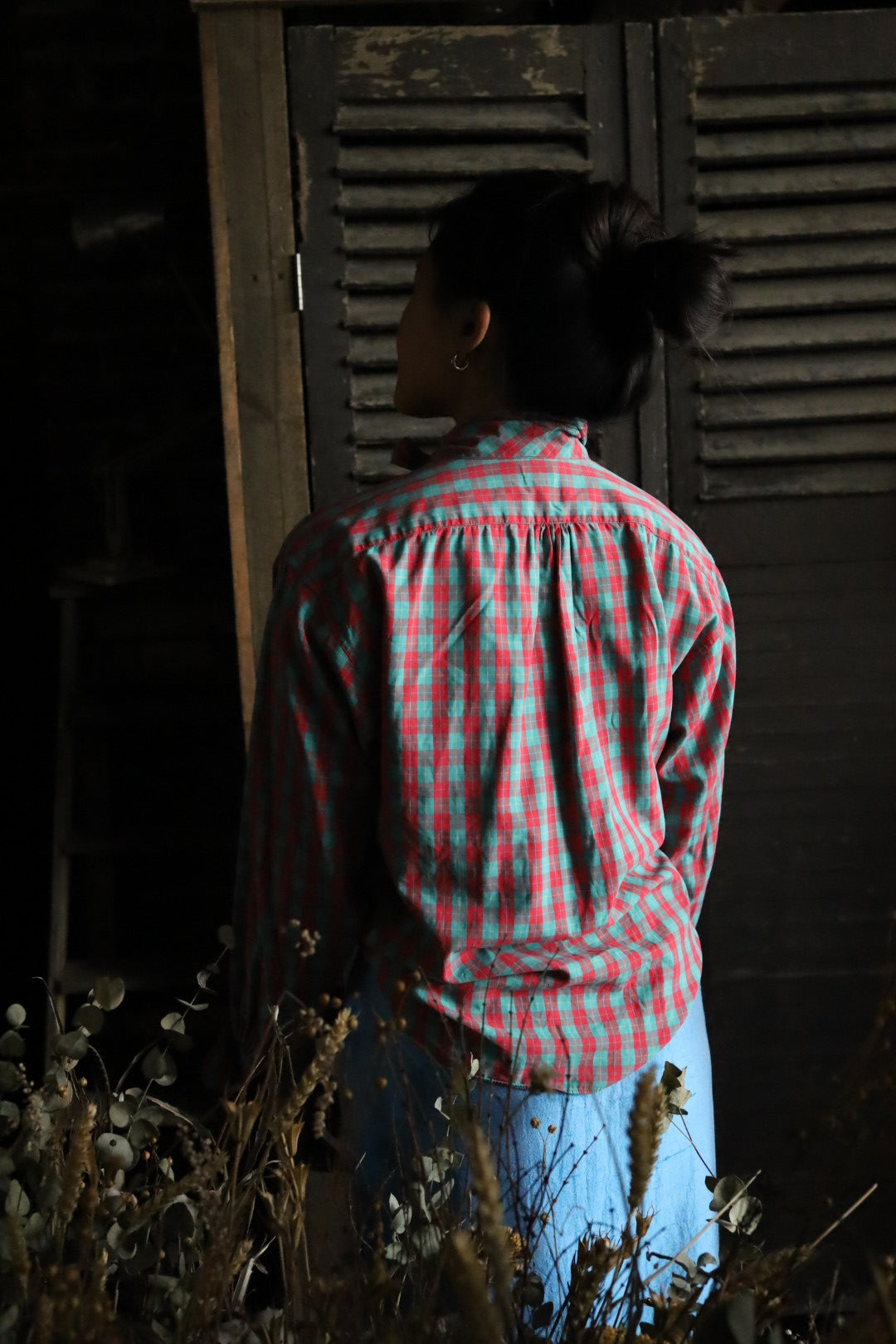 Kenzo Plaid Tie Neck Blouse