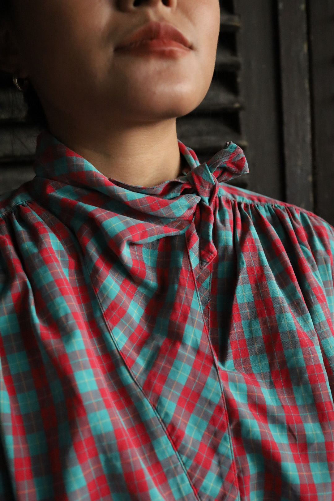 Kenzo Plaid Tie Neck Blouse