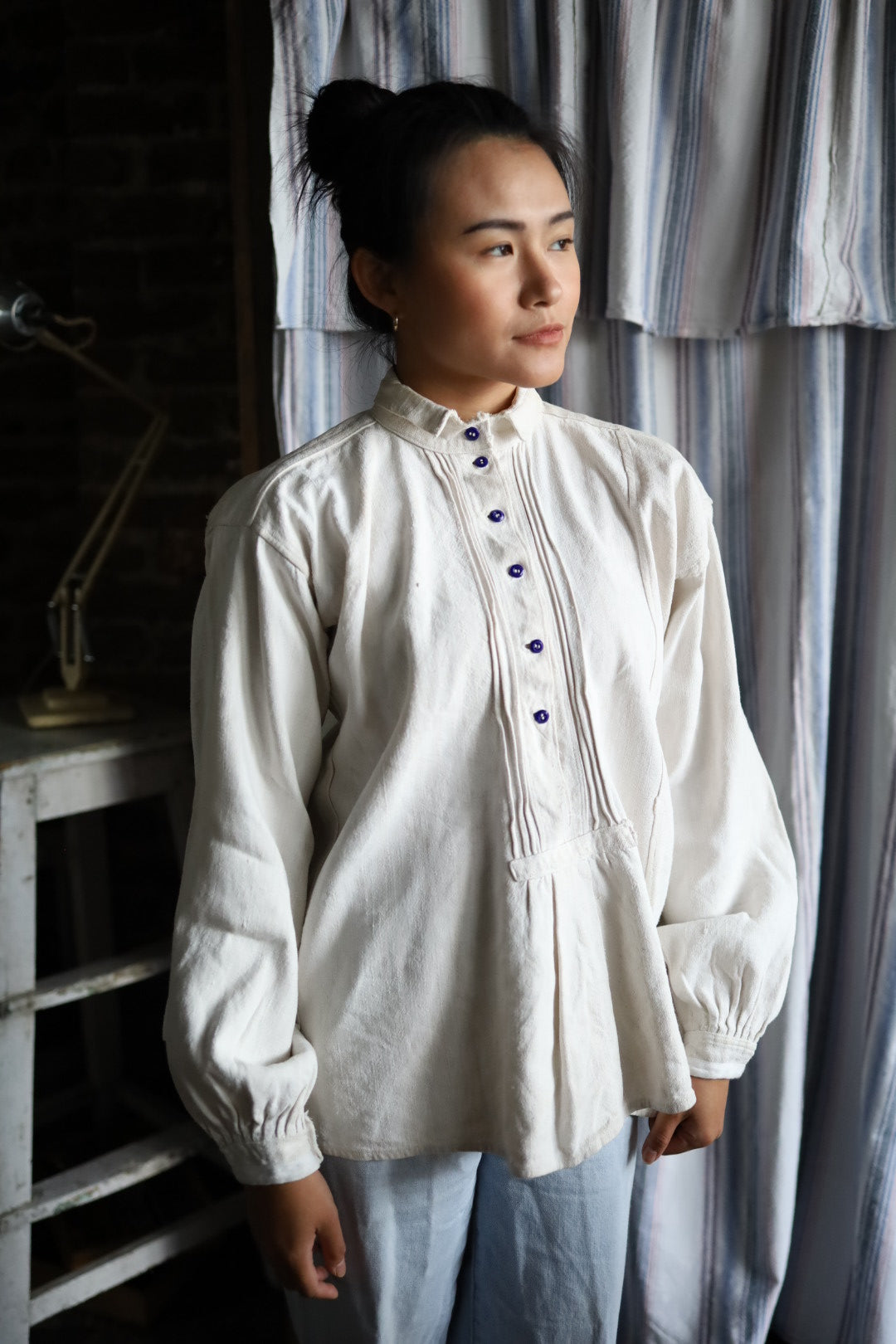 Folk Shirt Blue Buttons