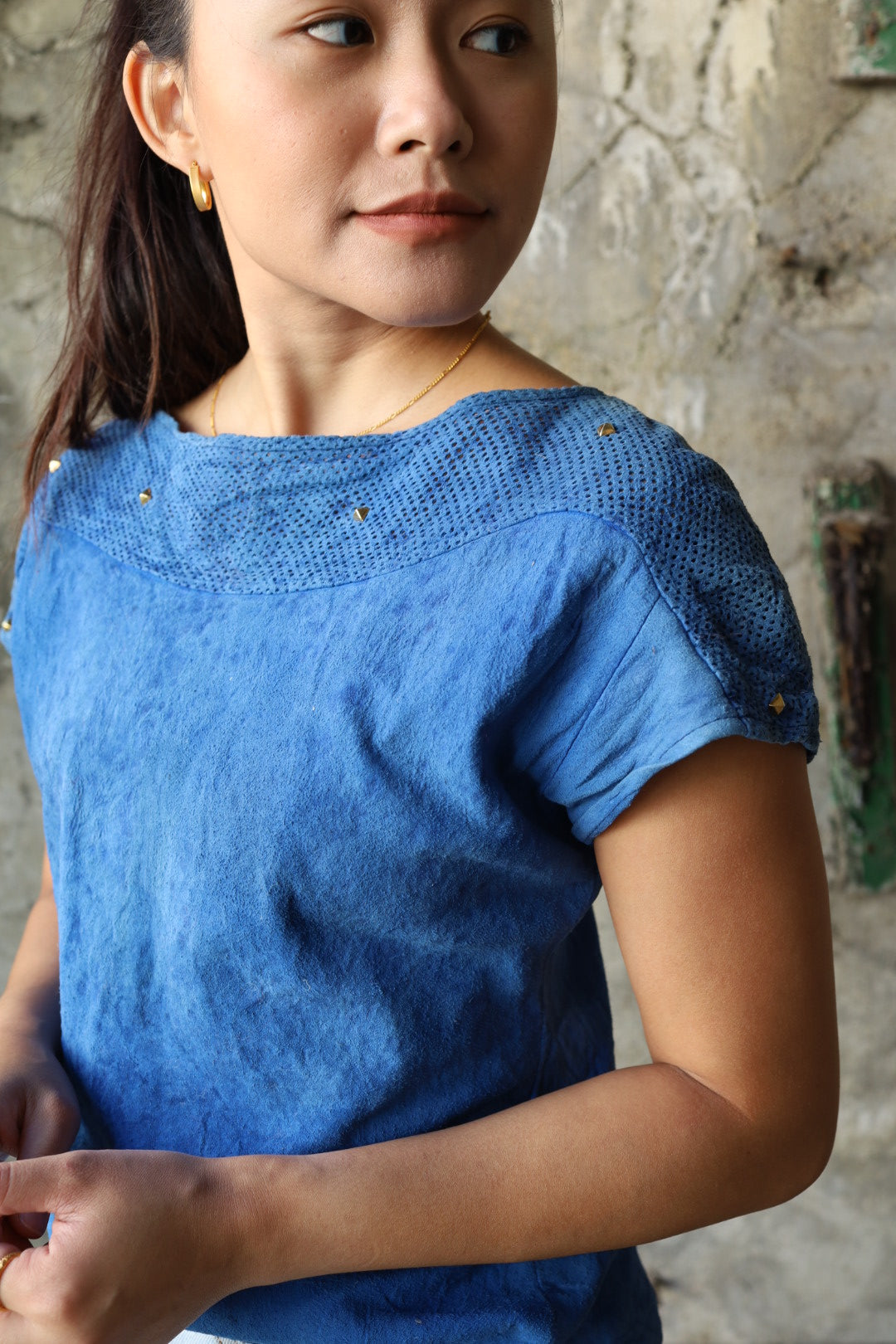 Blue Suede Cutwork Top