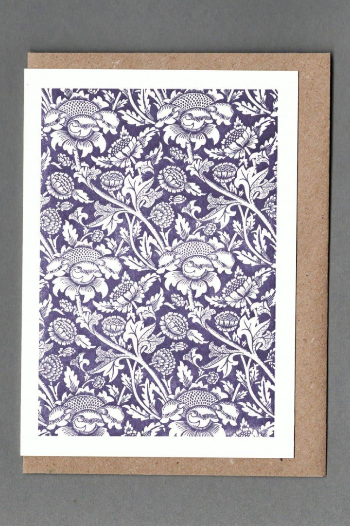 William Morris Purple. Letterpress Greeting Card: With cello