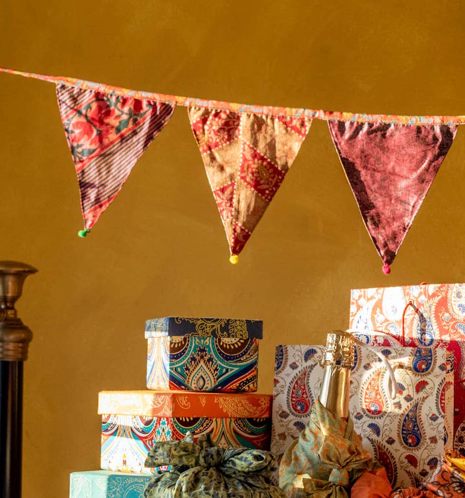 Small 2 Metre Recycled Sari Bunting
