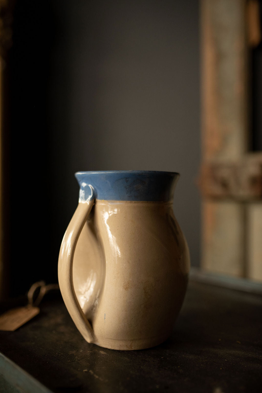 Pretty Long Handled Blue Rimmed Jug