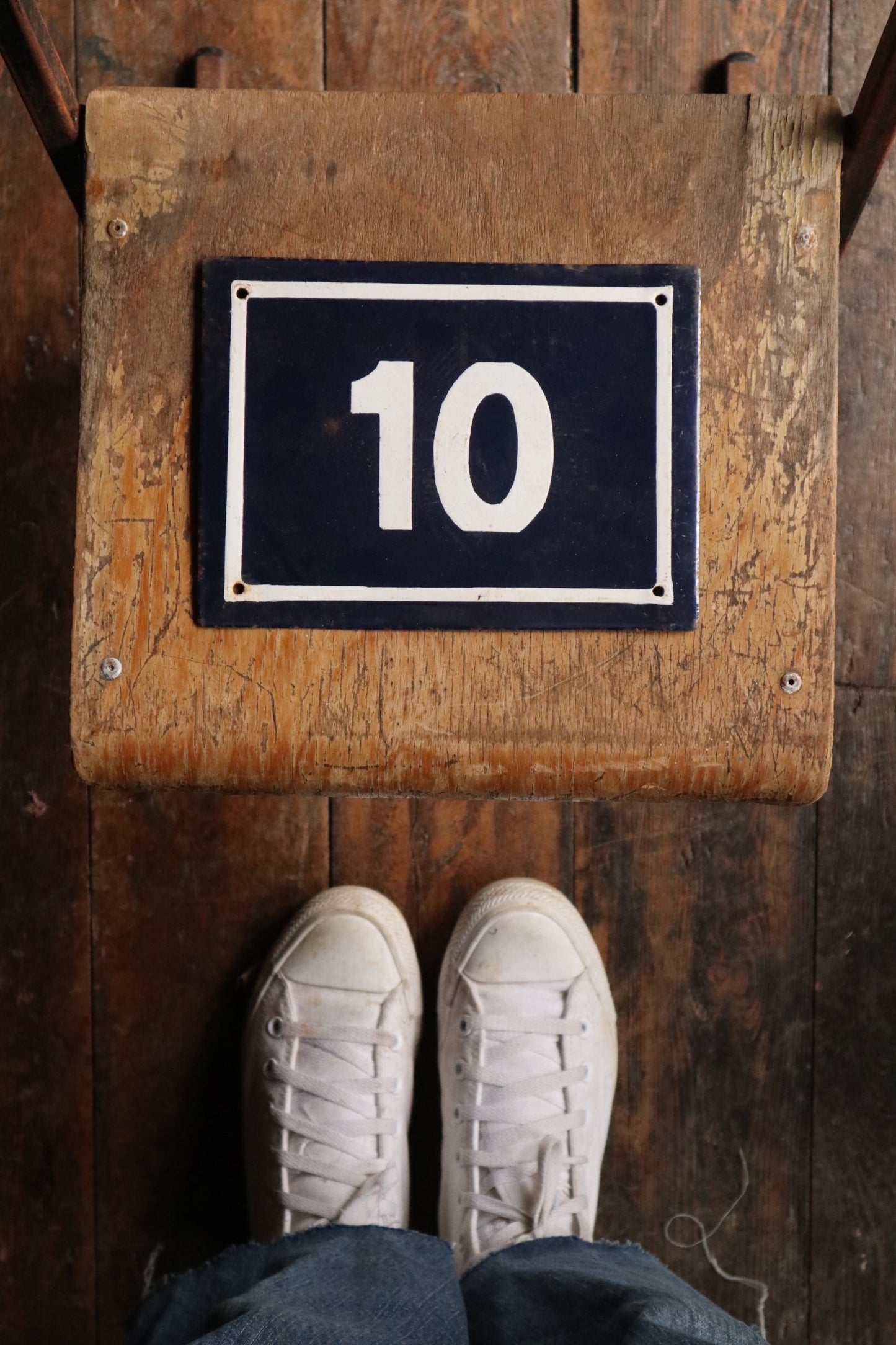 Blue and White Enamel House Number 10