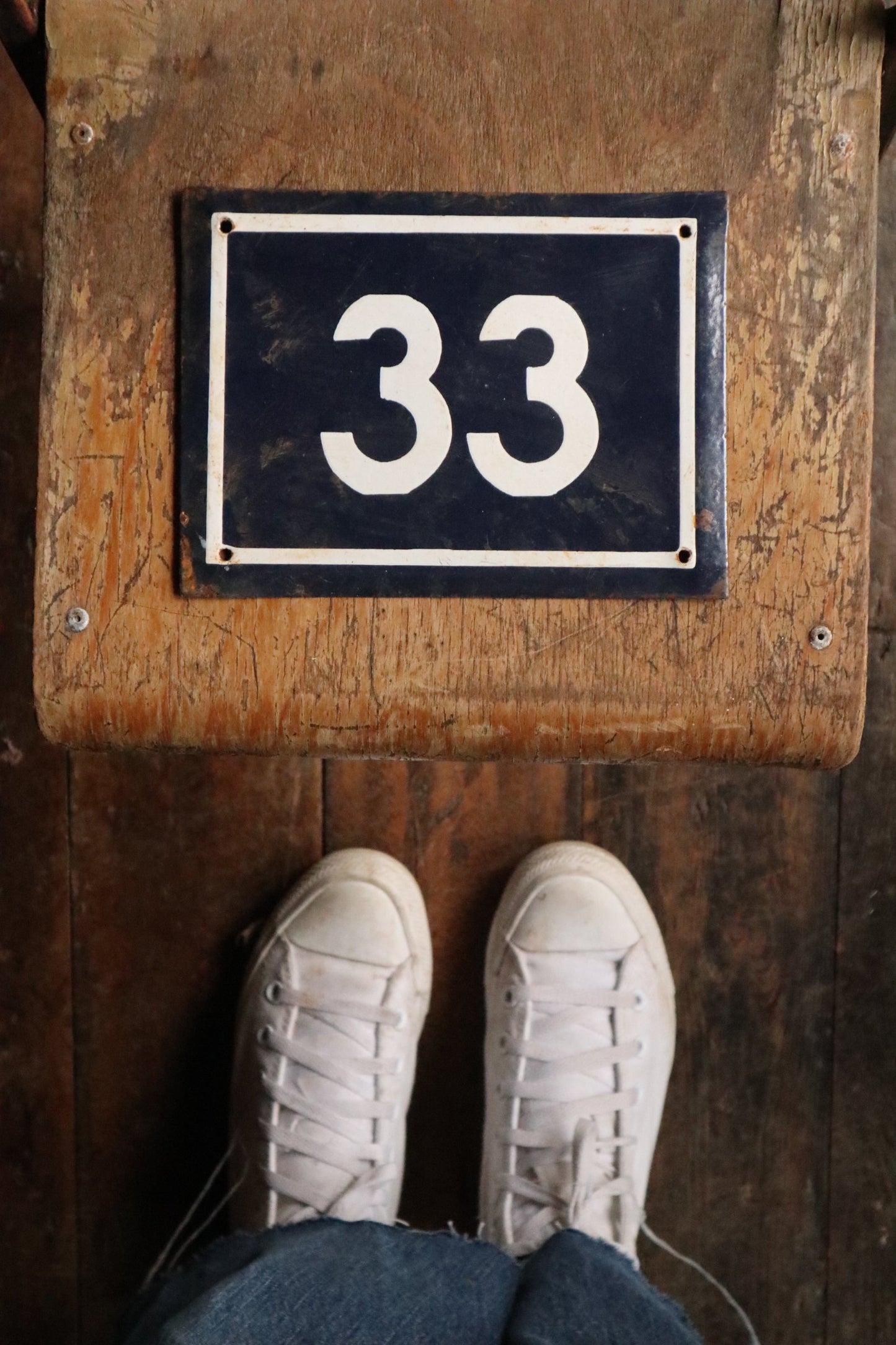 Blue and White Enamel House Number 33