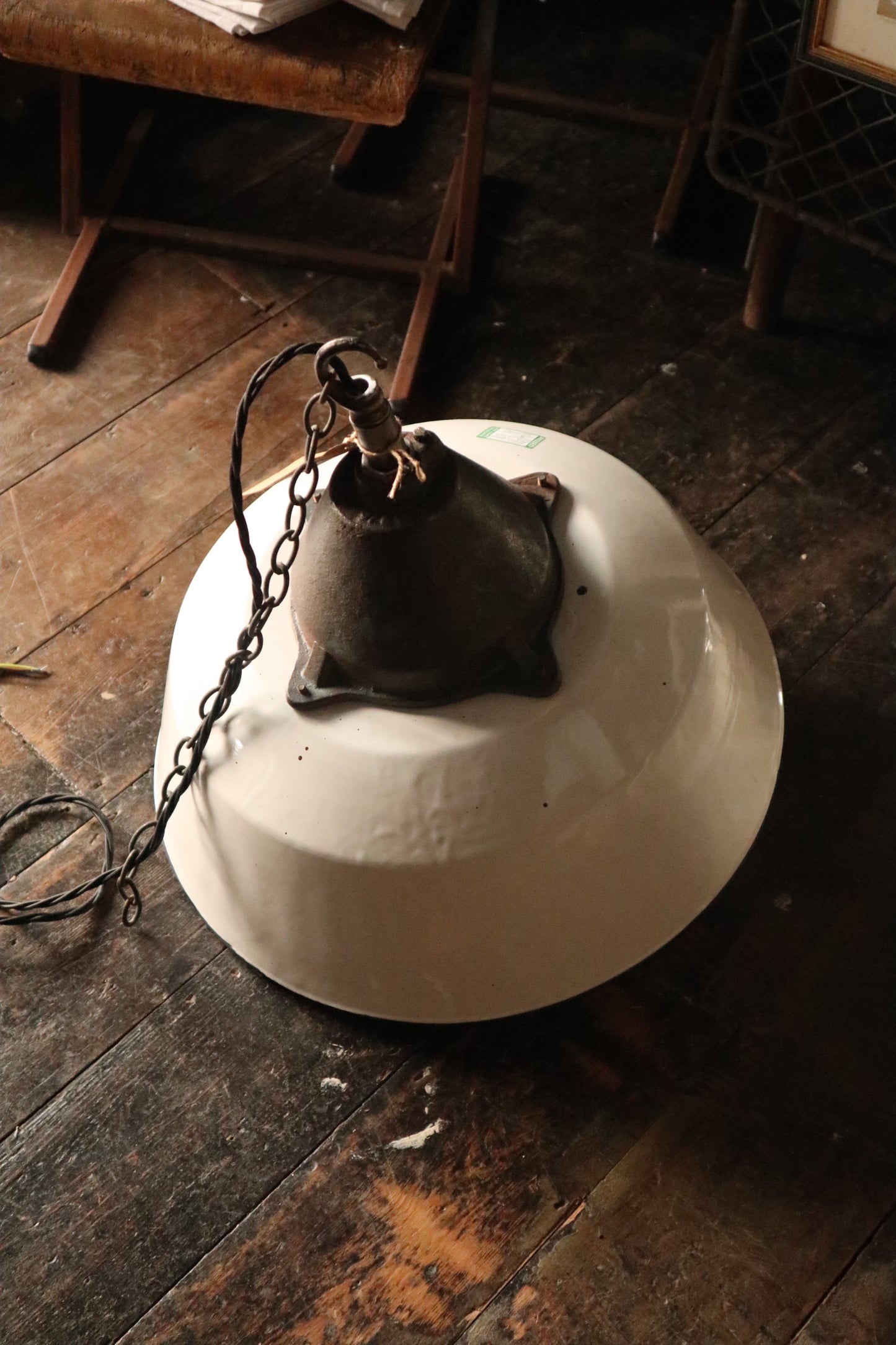 White Enamel Pendant with Storm Glass