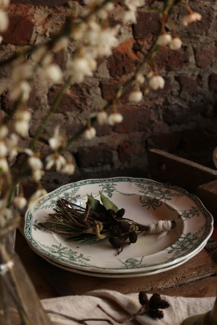 Antique Green & White French Dinner Service