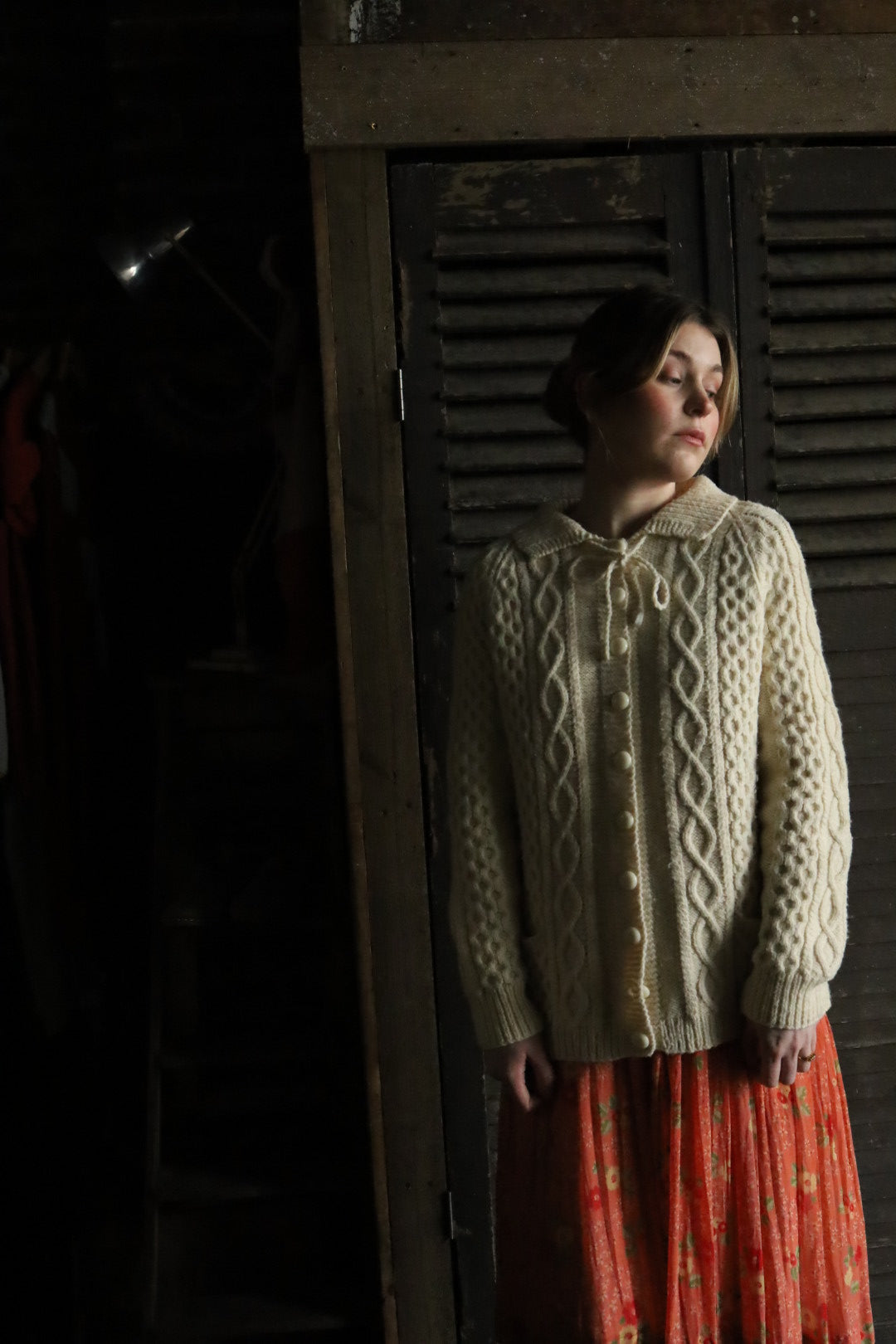 Cable Hand Knit Tie Neck Cardigan