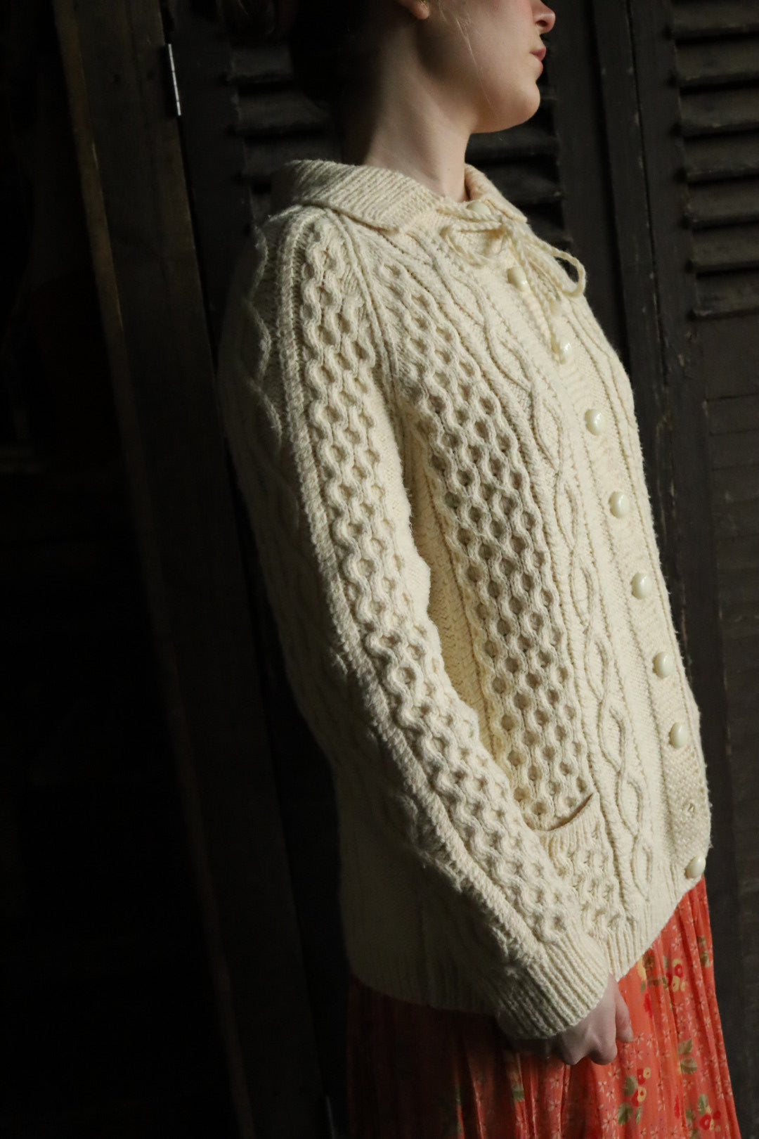 Cable Hand Knit Tie Neck Cardigan
