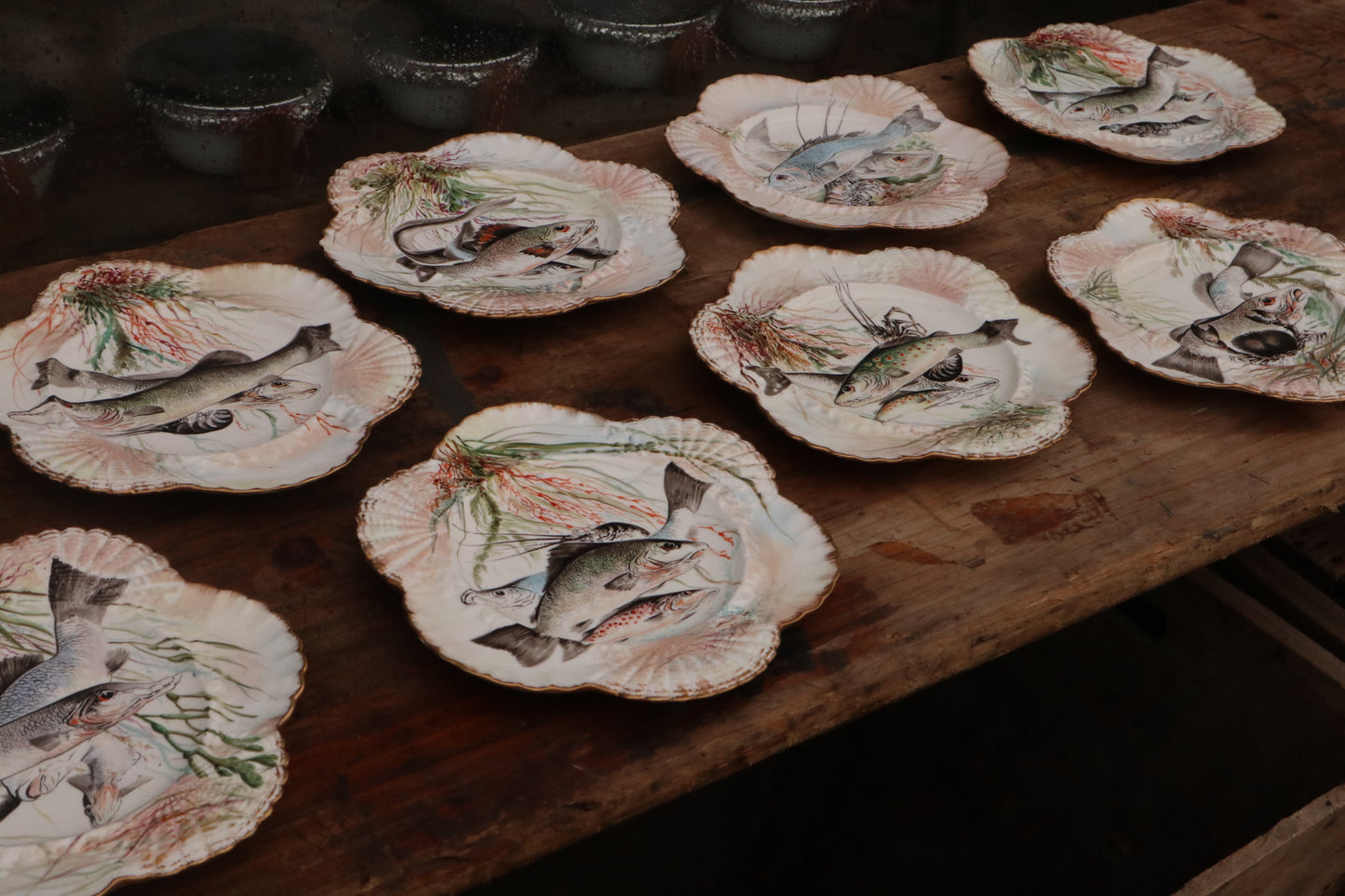 Hand Painted Fish Plates - set of 8