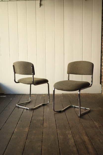 Pair of Tweed and Chrome Cantilever Chairs