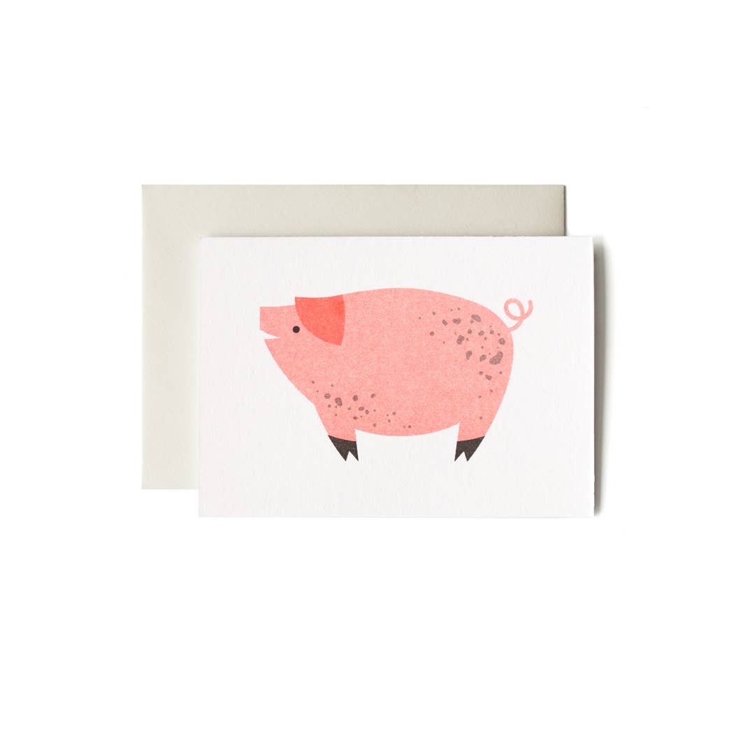 Cute Pink Piggy Birthday Card - Farm Animal Illustration