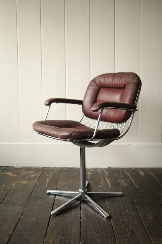 Red Leather Chrome Swivel Chair