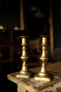 Decorative Victorian Brass Candlesticks - Tall