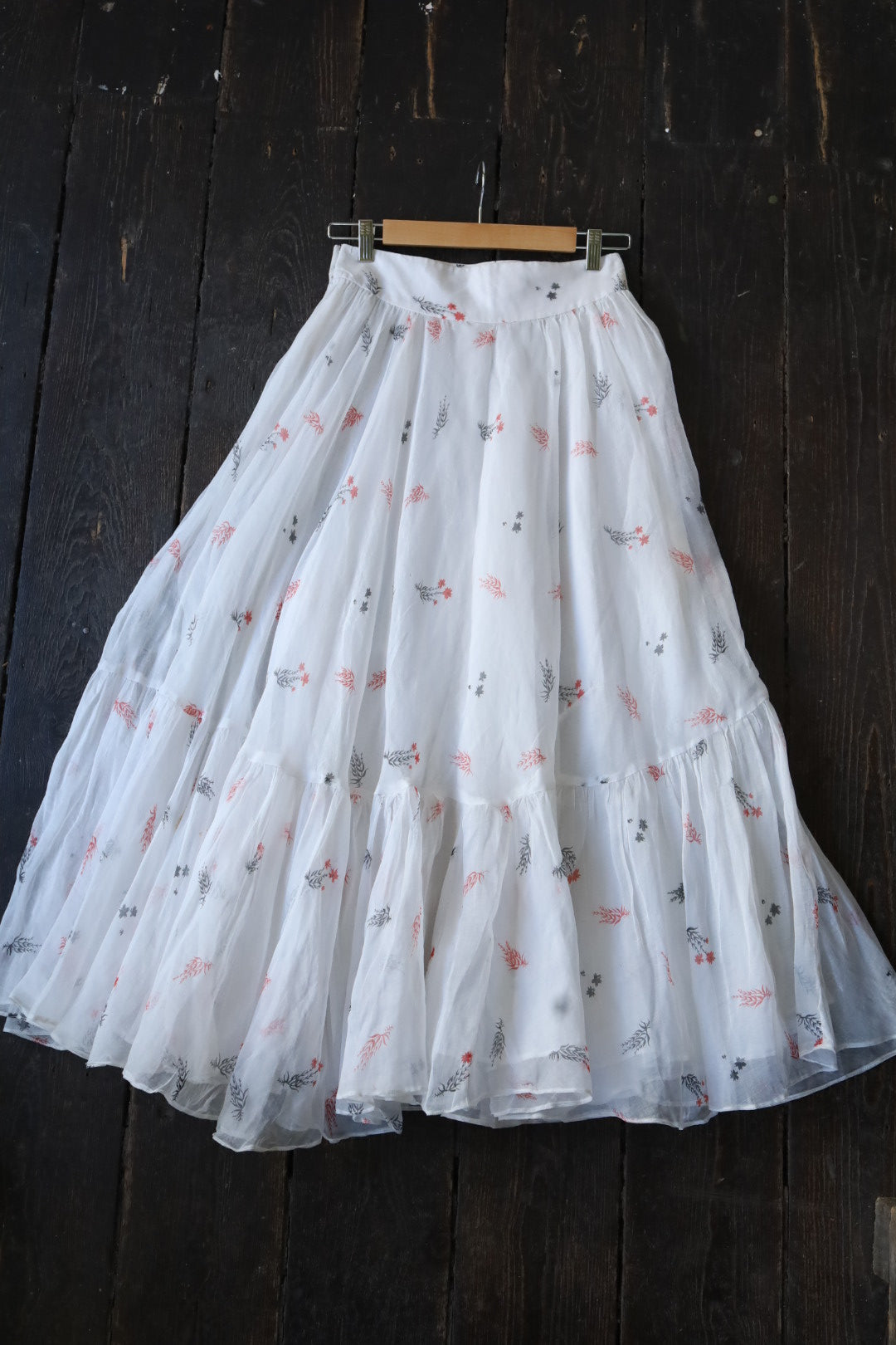 Delicate Print Organza Ruffle Skirt