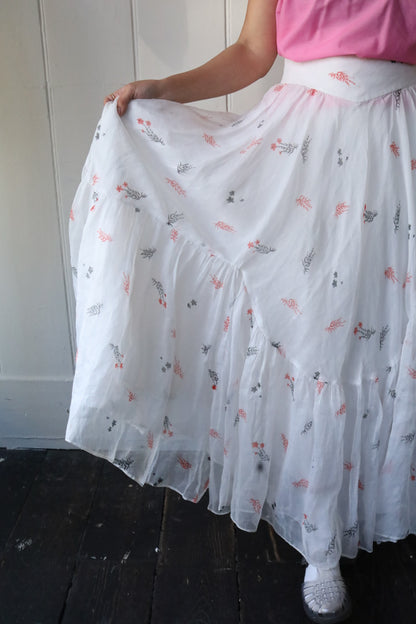 Delicate Print Organza Ruffle Skirt