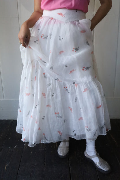 Delicate Print Organza Ruffle Skirt