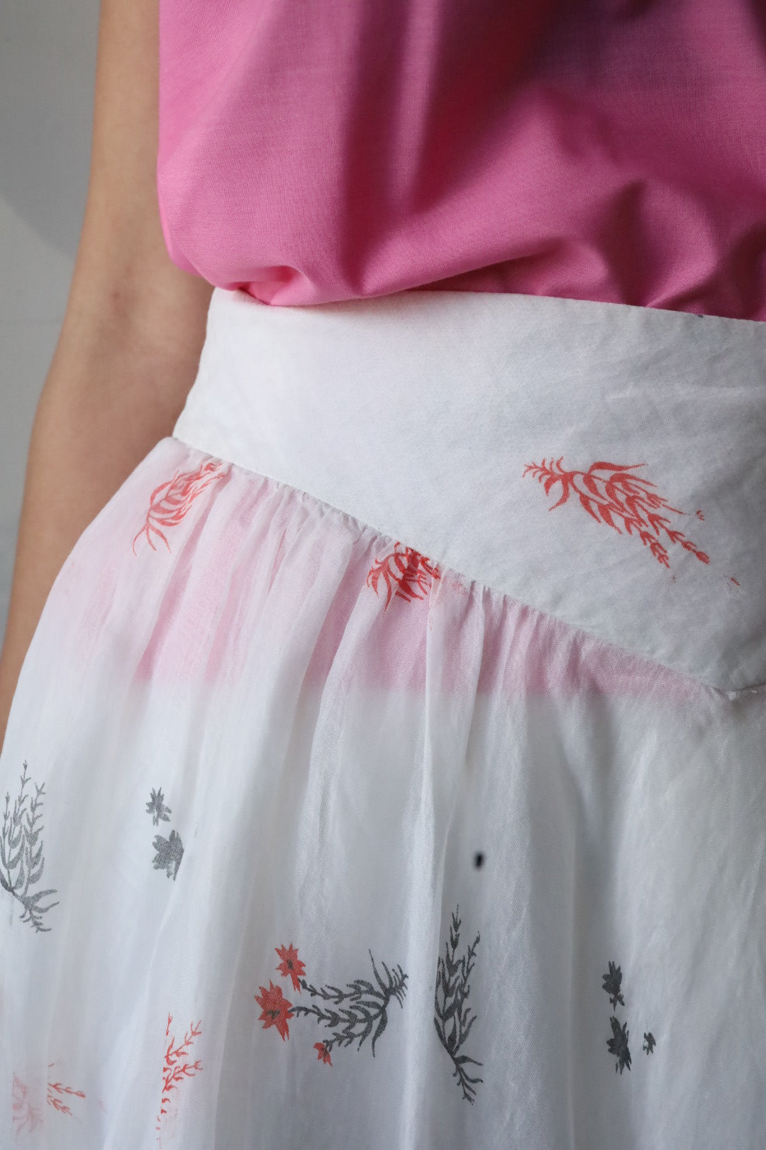 Delicate Print Organza Ruffle Skirt