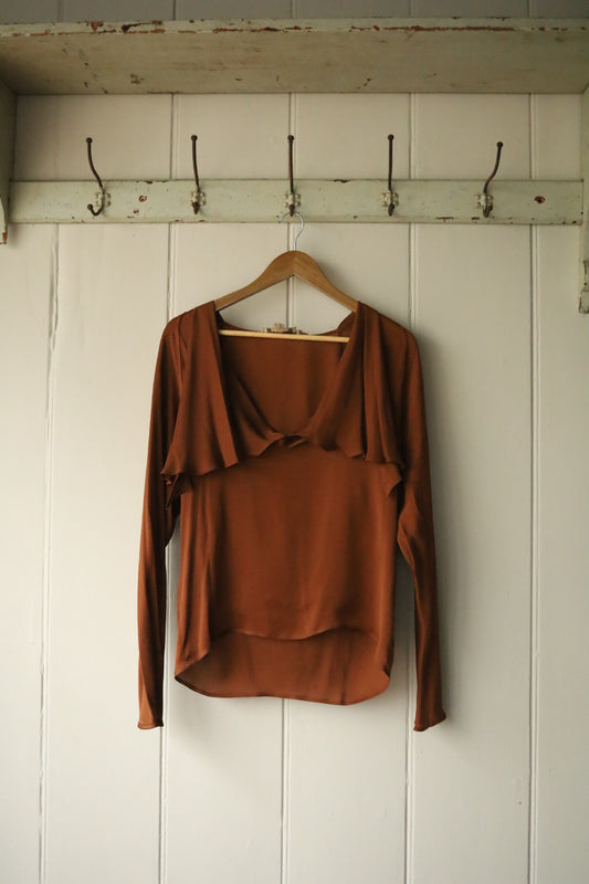 Janice wainwright draped collar silk blouse chestnut