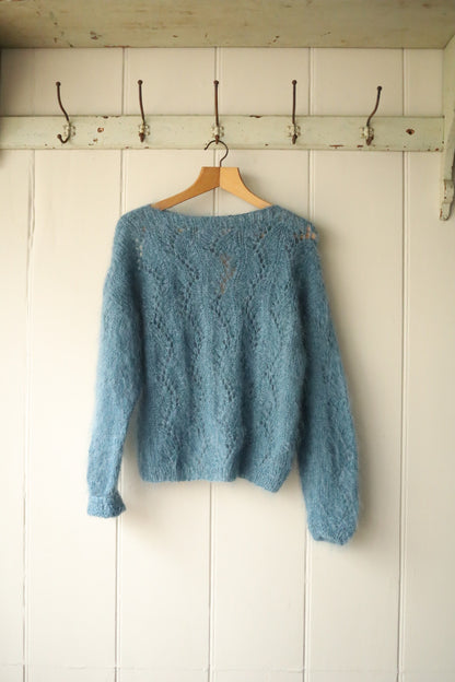 Lace hand knitted mohair jumper powder blue