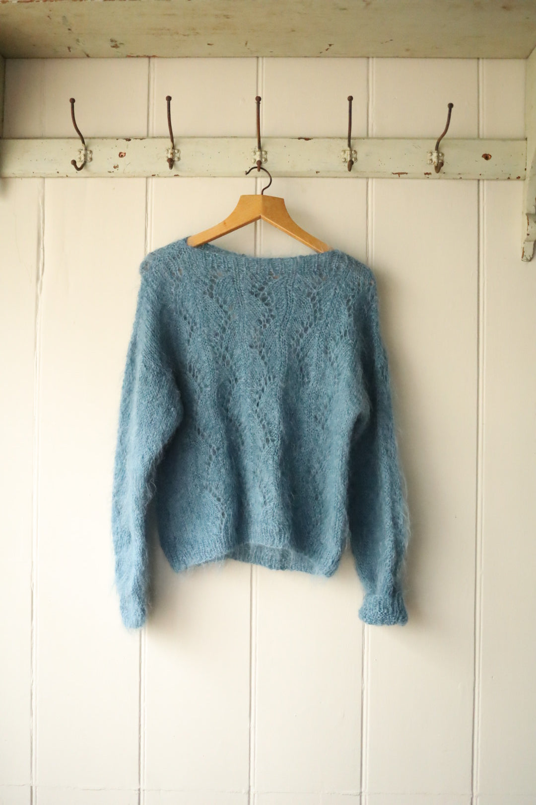 Lace hand knitted mohair jumper powder blue