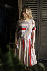 Striped Button Shoulder Detail Dress
