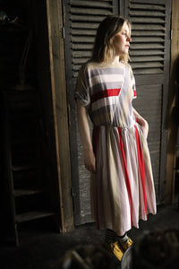 Striped Button Shoulder Detail Dress