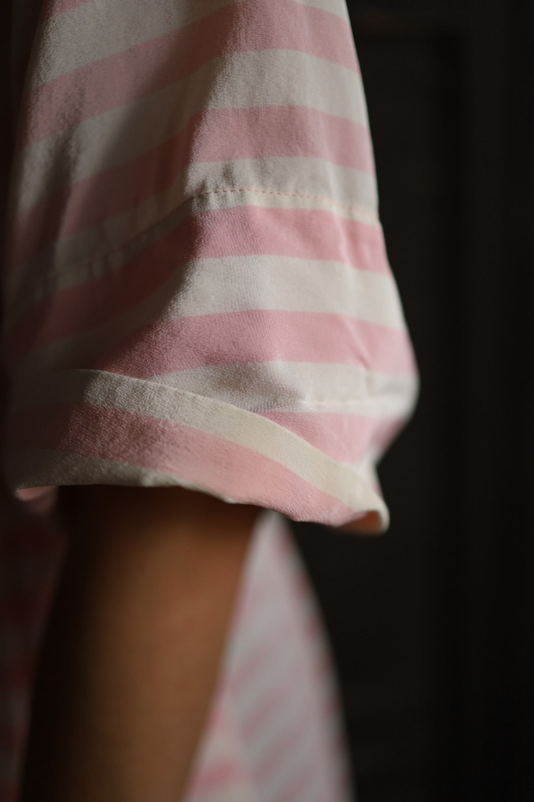 Albert Nipon Pink & White Striped Silk Dress