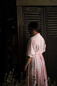 Albert Nipon Pink & White Striped Silk Dress