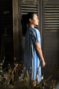 Blue and Grey Striped Silk Dress