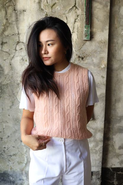 Hand-knitted pink cable tank