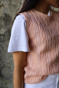 Hand-knitted pink cable tank