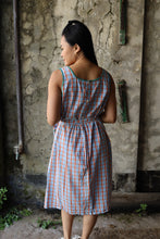 Load image into Gallery viewer, Blue &amp; Orange Gingham Button Through Dress