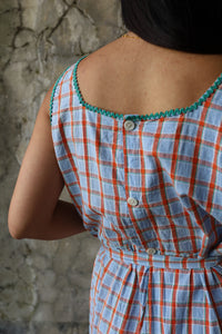 Blue & Orange Gingham Button Through Dress