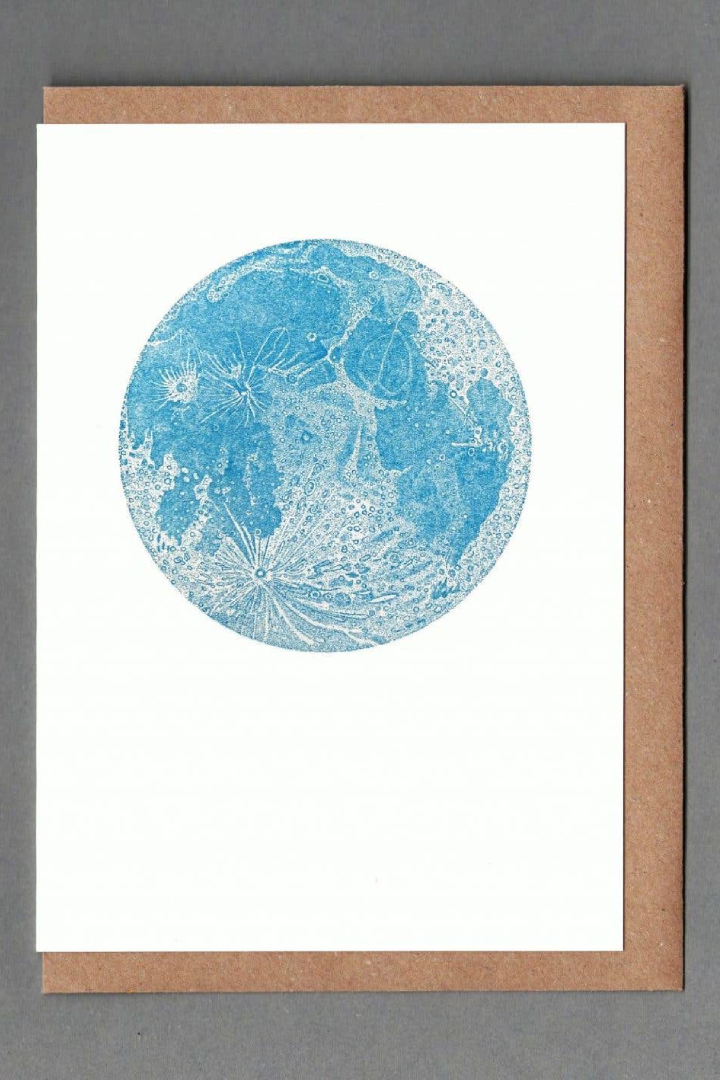 Moon Blue Letterpress Greeting Card