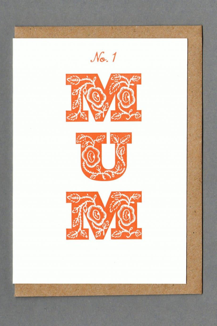 No.1 Mum Orange Letterpress Greeting Card