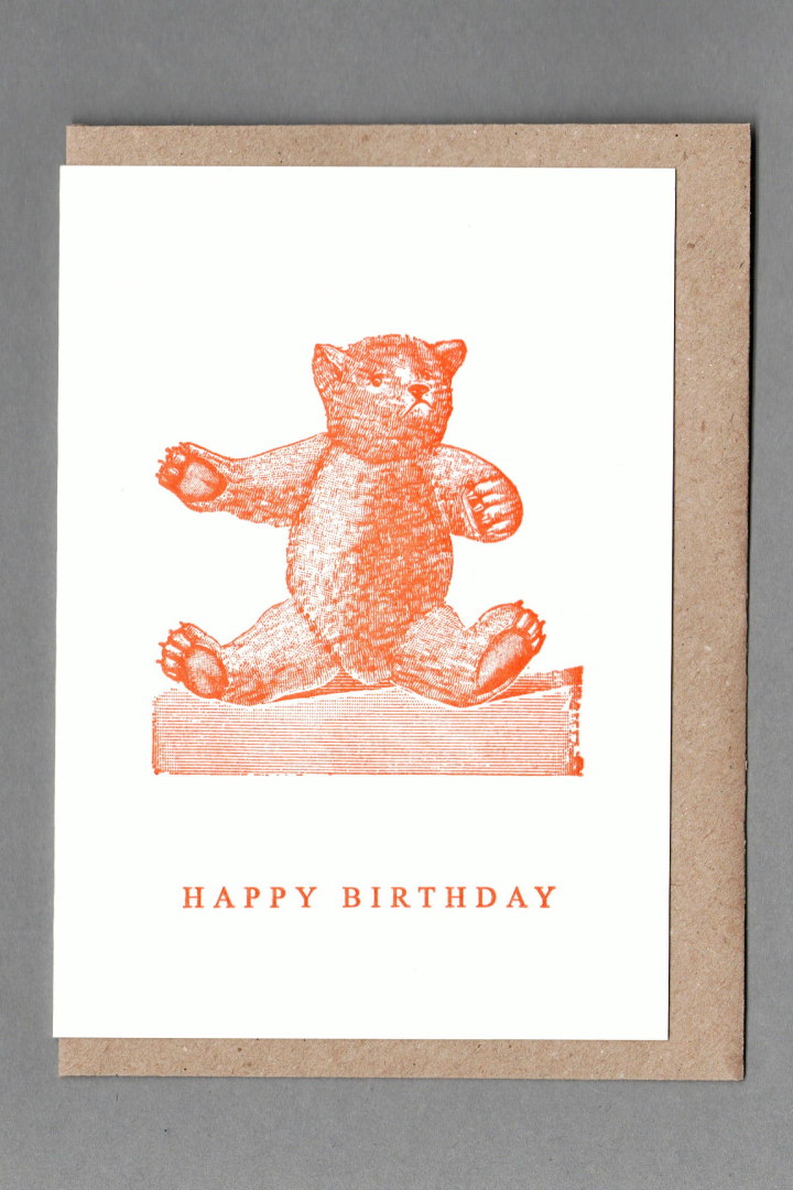 Teddy Bear Happy Birthday Letterpress Greeting Card