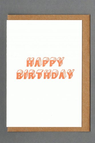 Happy Birthday Block Orange Letterpress Greeting Card