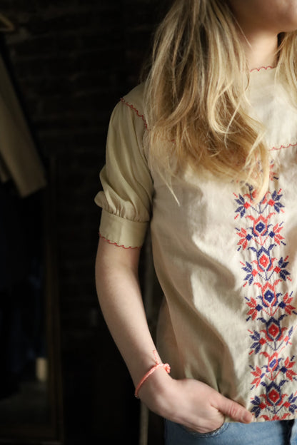 Cream Folk Blouse