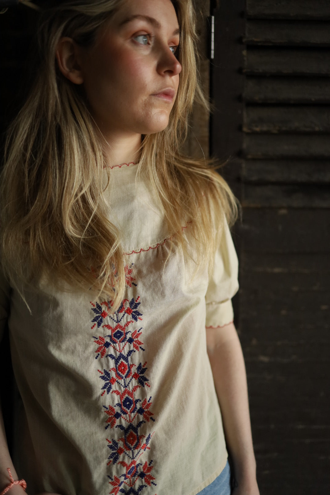 Cream Folk Blouse