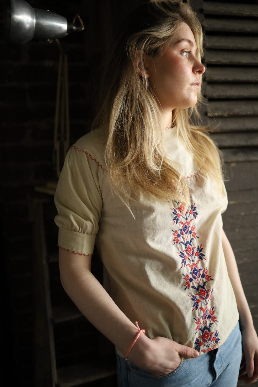 Cream Folk Blouse