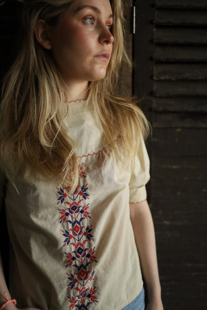 Cream Folk Blouse